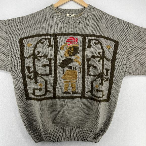 ACA Sweater Mens S 100% Wool Hand Knit Pullover Jumper Brown VTG 80s - Picture 3 of 14